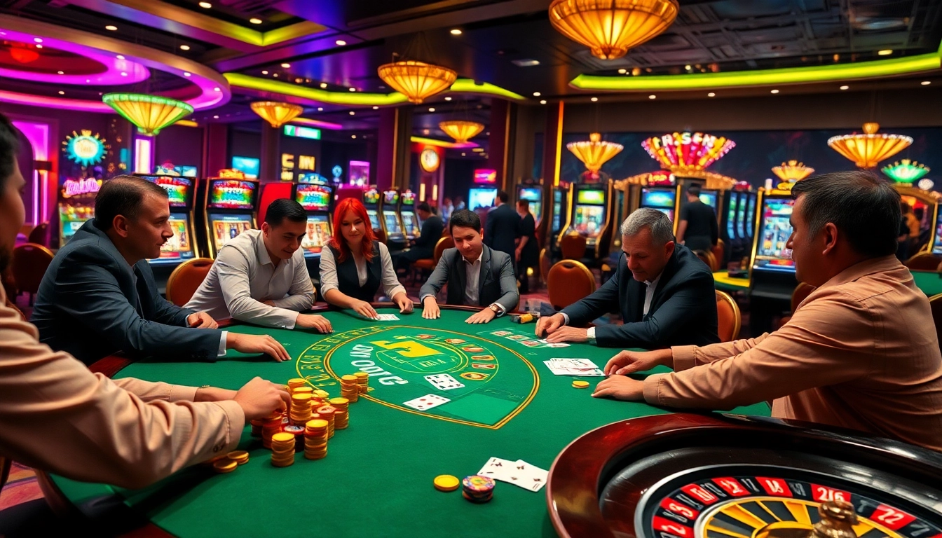Players engaged in a thrilling poker game at a luxurious 32WIN casino table.