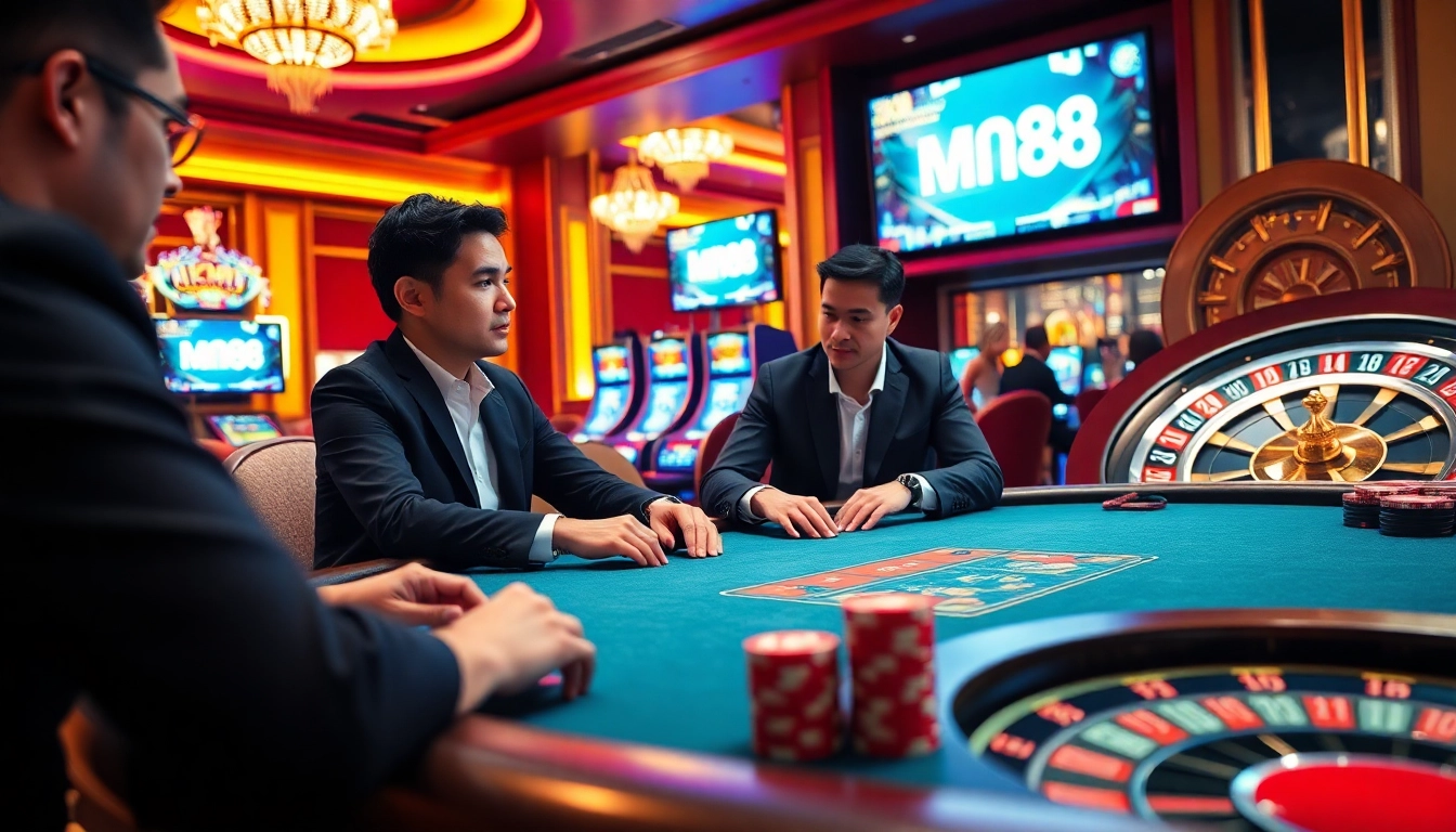 Experience the thrill of gambling at MN88 with an exciting poker game in a luxury casino setting.
