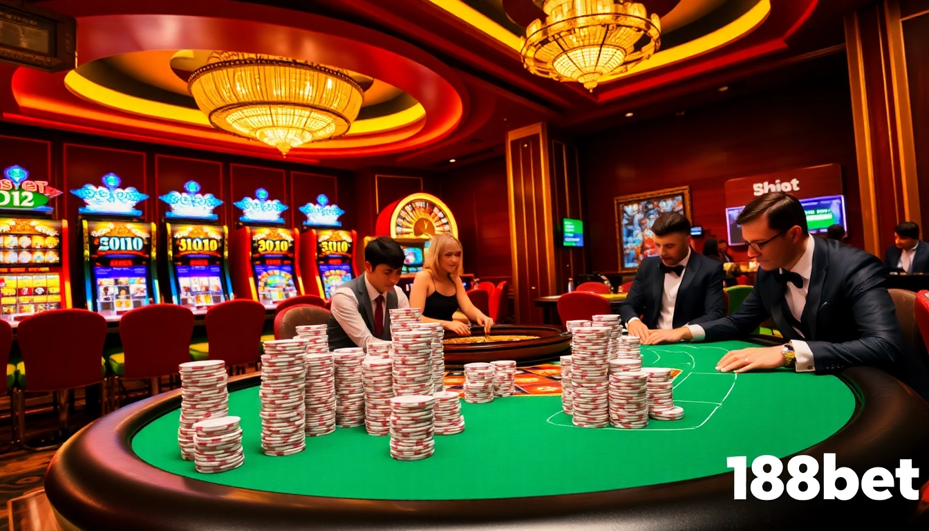 Experience the thrill of high-stakes poker at 188bet casino with vibrant gaming tables and excitement.