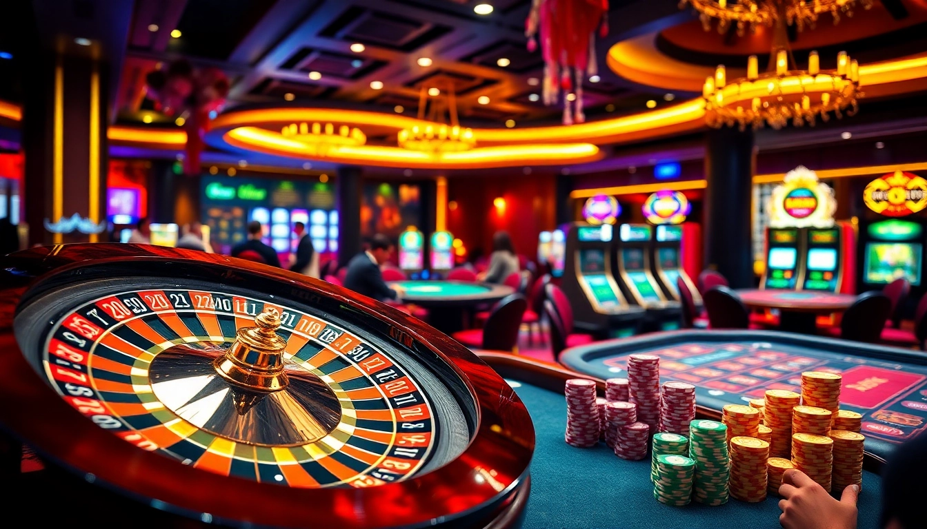 Experience the thrill of new88 at a luxurious casino with roulette and poker tables.