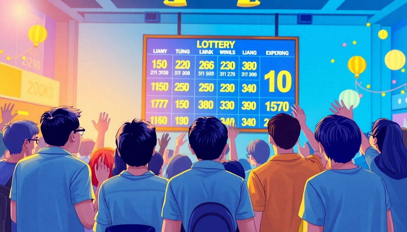 Exciting scene of "Song thủ lô" lottery enthusiasts watching live results.