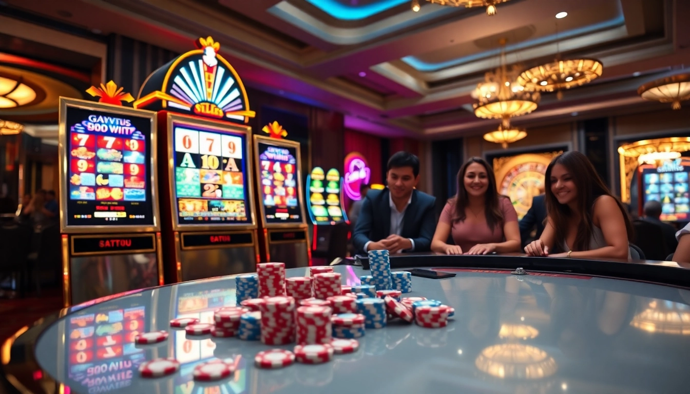 Experience thrilling gameplay at slot777 with vibrant slot machines and engaged players.