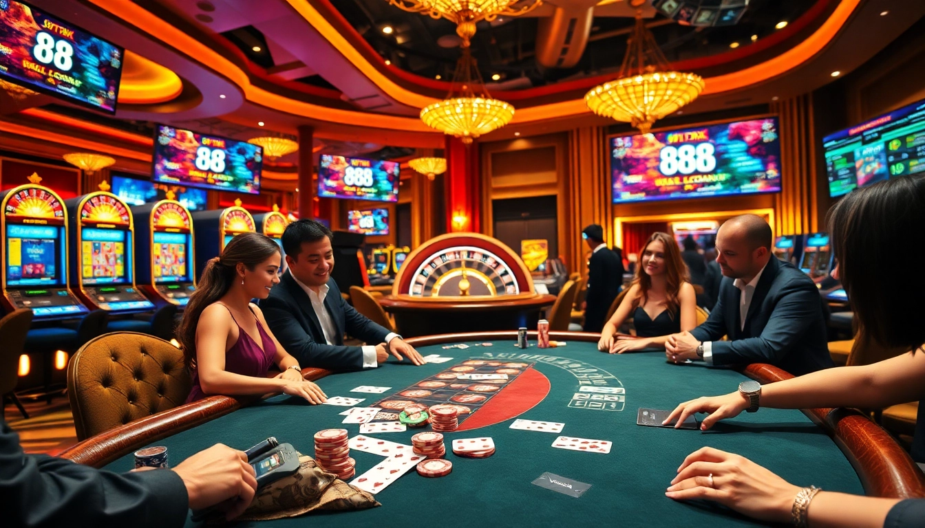 Experience the thrill of the 88xx poker table with colorful chips and lights.