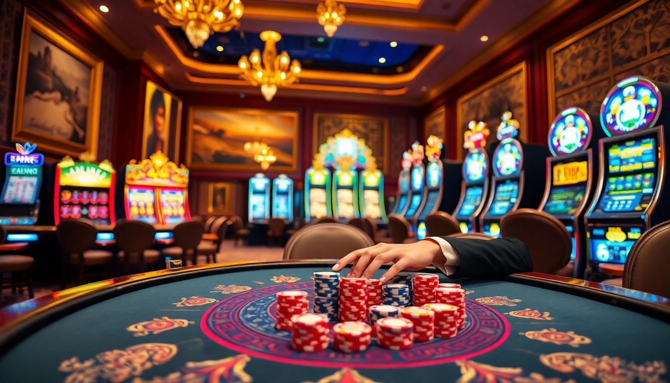 Exciting poker action with 789P chips stacked at a luxurious table
