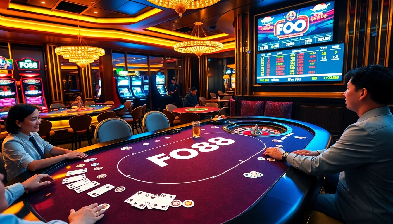 Experience thrilling gaming at FO88 casino with vibrant tables and exciting players.