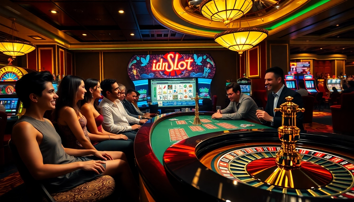 Experience thrilling gameplay at idnslot with vibrant casino tables and engaged players.