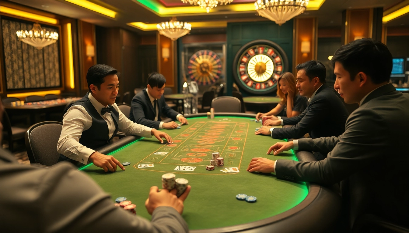 Experience the excitement at Ee88's vibrant poker game with professional dealers and engaging players.