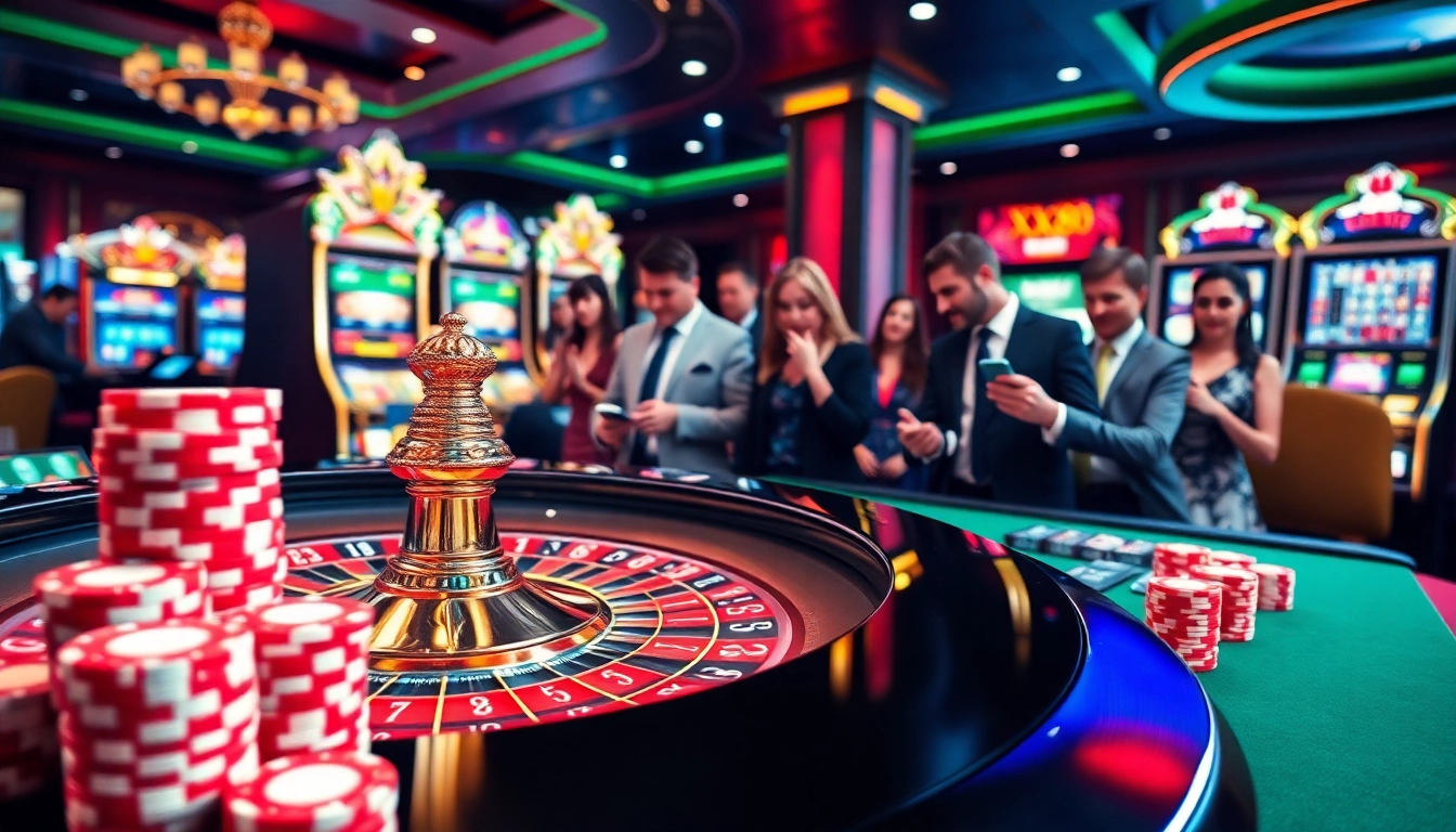 Excited gamblers placing bets at a luxurious XX88 casino table with vibrant chips.