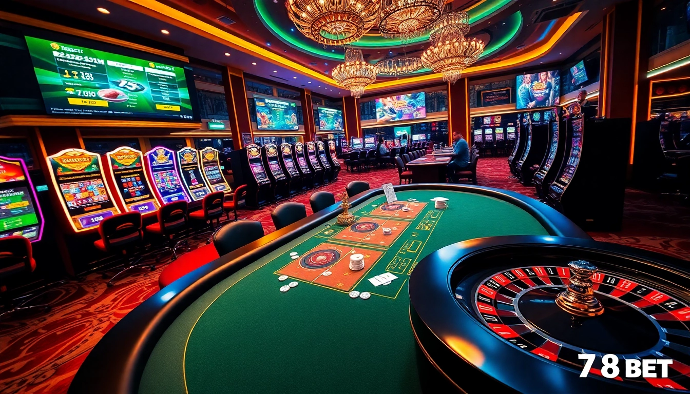 Engaging scene featuring 789BET online casino games with poker, slots, and roulette action.