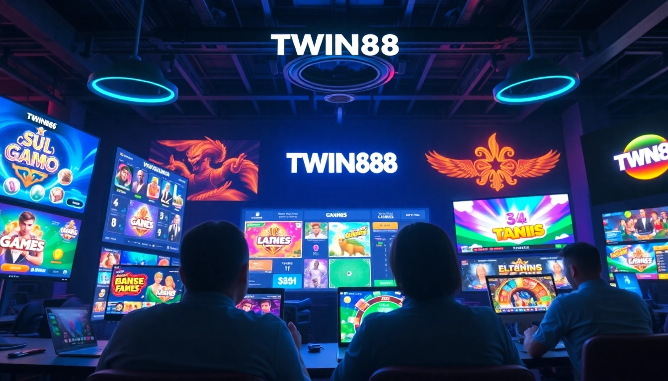 link vào Twin68 displayed on a vibrant online gaming interface with diverse games and players enjoying themselves.