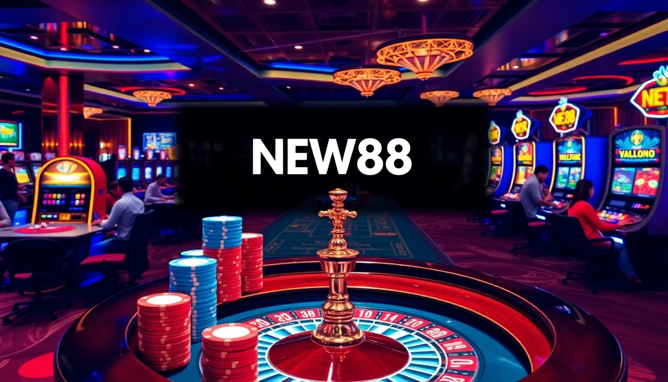 Engaging in high-stakes gameplay at NEW88's vibrant casino tables with dynamic gaming interfaces.
