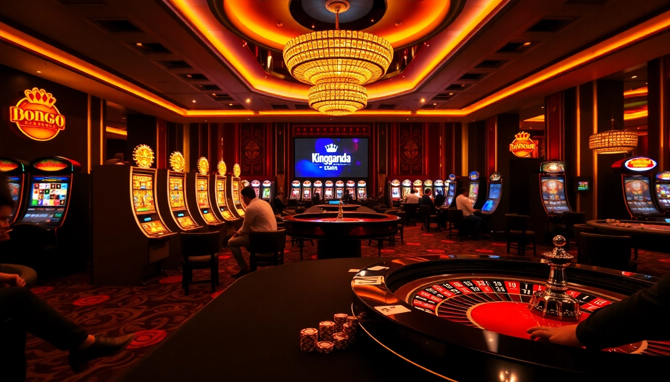 Experience the excitement of kinggaruda138 at a luxurious casino table with vibrant slot machines.