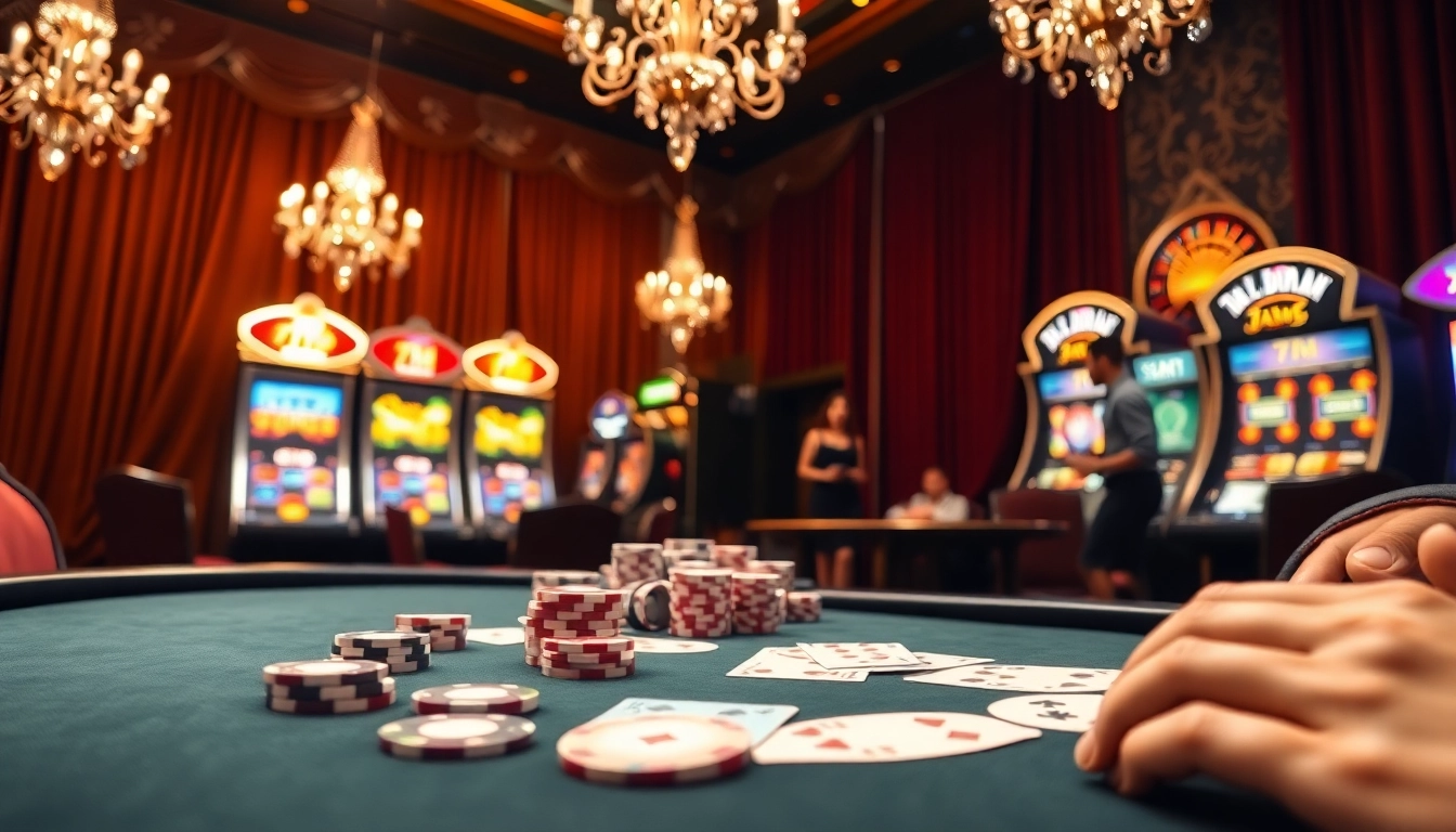 Players at a luxurious poker table enjoying their bets in a vibrant 7M casino atmosphere.