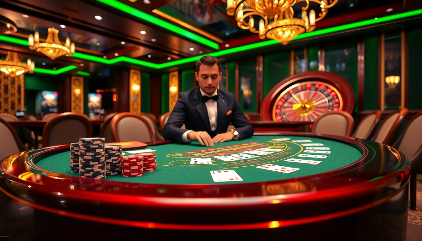 Winning at may88 com blackjack table with vibrant casino elements and poker action.