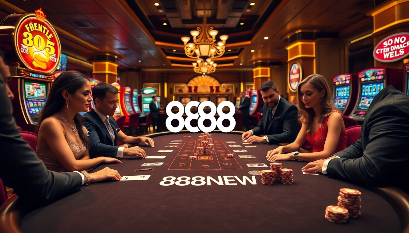 Experience excitement at 888NEW with players engaging in lively blackjack and slot games.