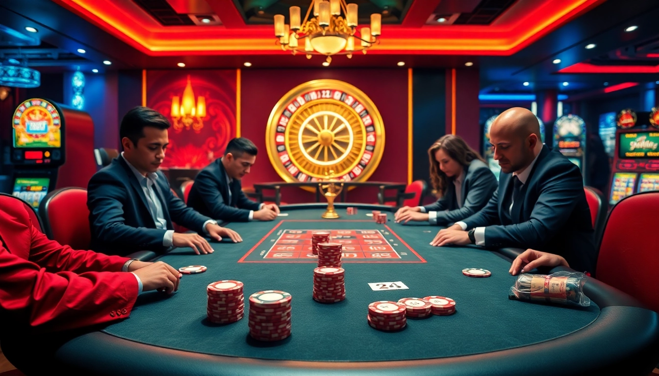 Experience the excitement of betting at trang chủ 28bet with a luxurious poker scene featuring intense gameplay and vibrant casino elements.