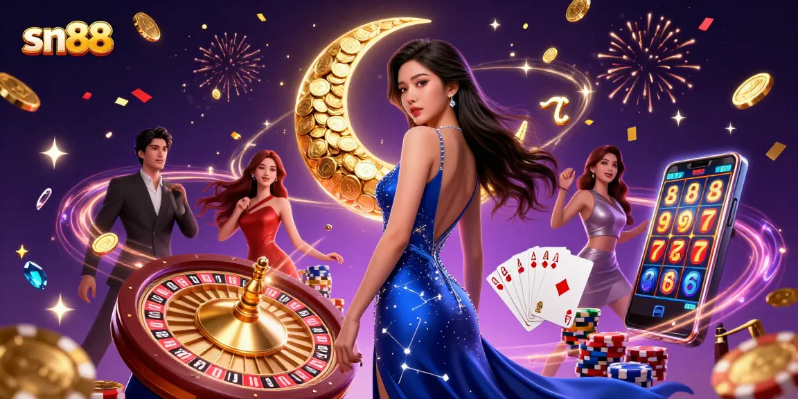 Experience the excitement of sn88 with a stunning illustration showcasing vibrant casino elements.