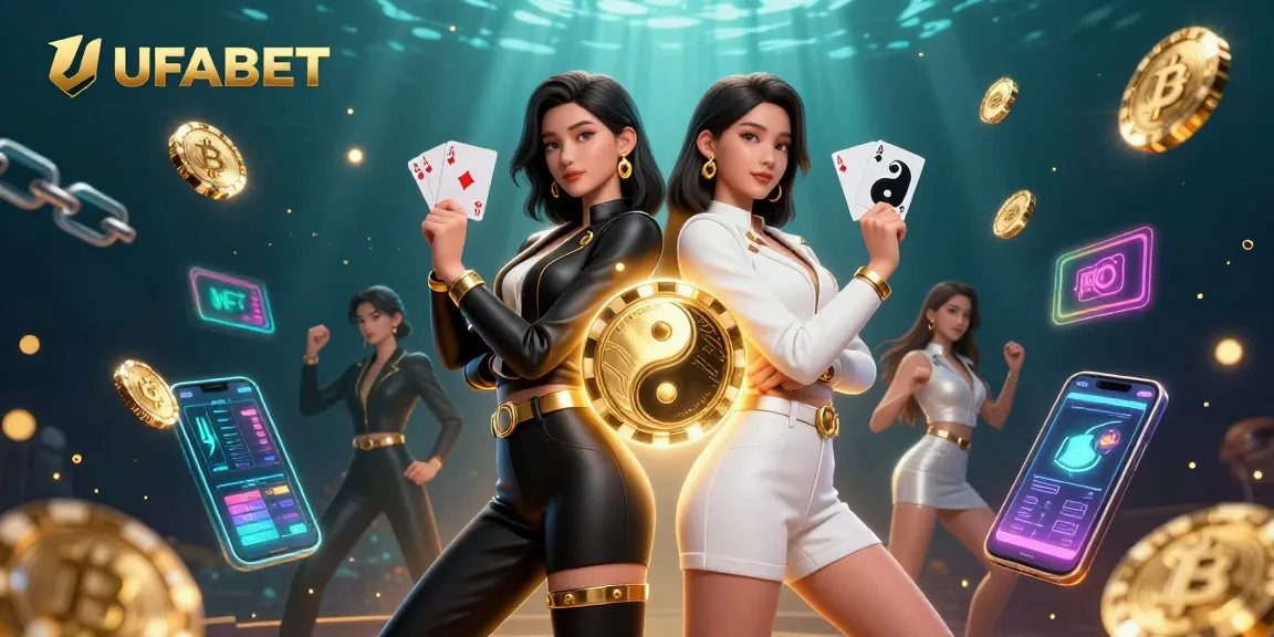 Engage with UFABET’s vibrant casino world, featuring twin women holding cards in stunning 3D detail.