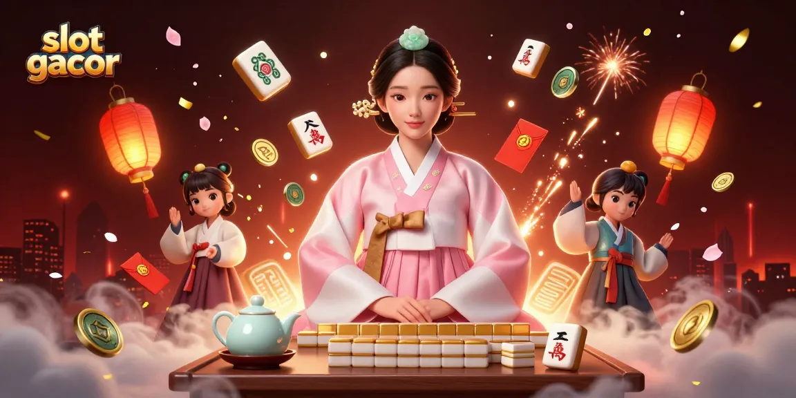 Experience the excitement of slot gacor in this vibrant illustration of a serene woman and mahjong tiles.