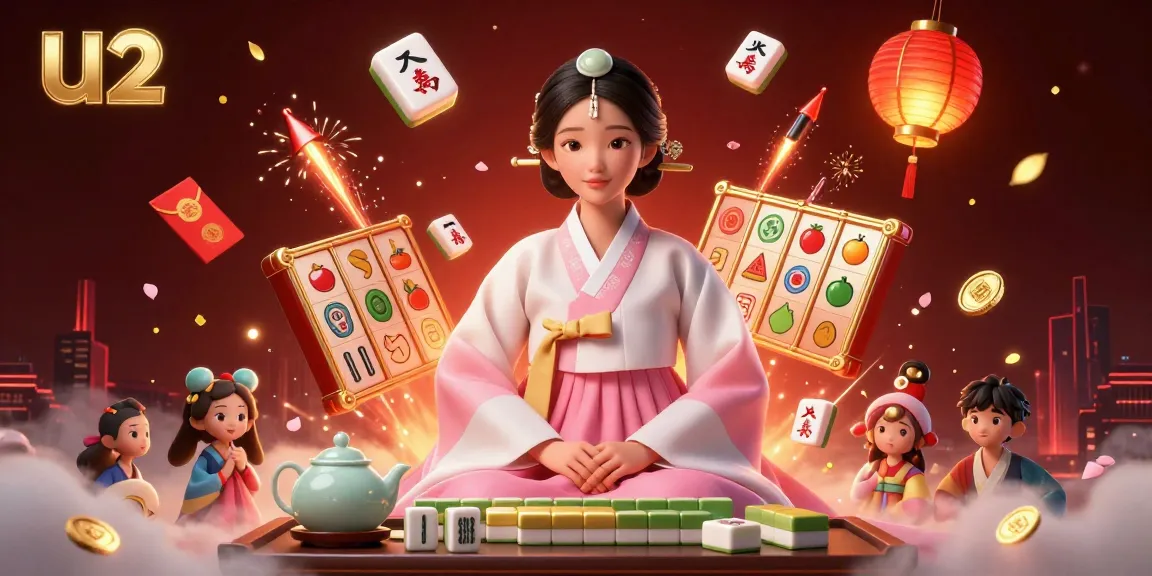 Experience thrilling slot games at u2 Casino, highlighted by a serene Asian woman in a joyful casino scene.