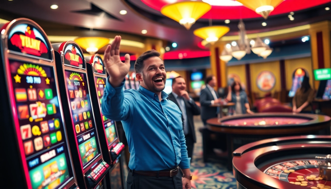 Menangkan permainan di toto7788 dengan mesin slot yang berwarna-warni dan suasana kasino yang ceria.