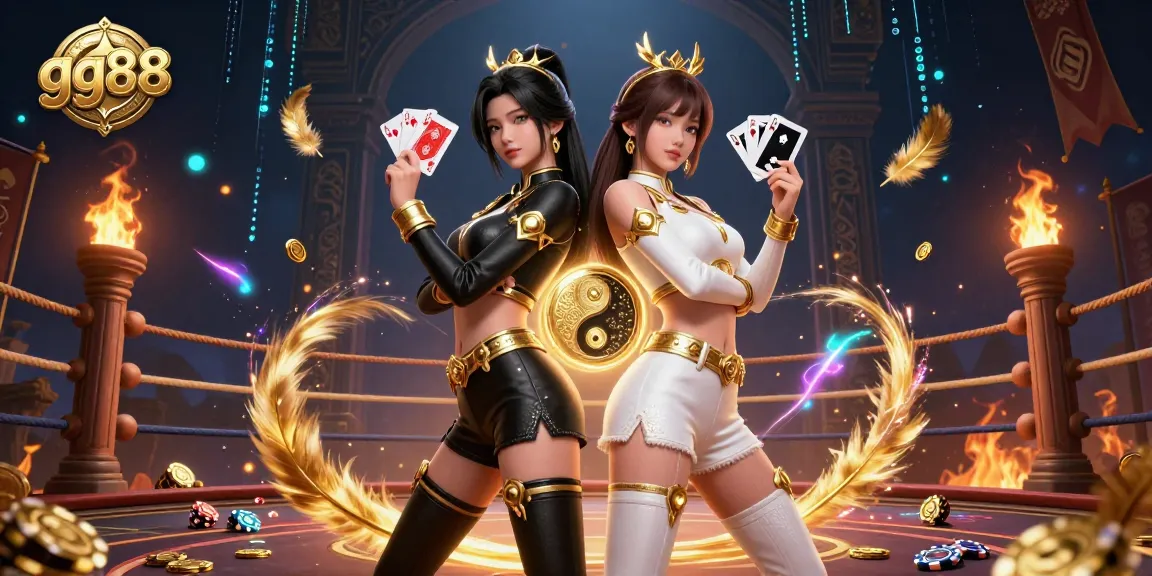 Experience thrilling action with gg88's stunning twin Asian women in a dynamic casino scene.