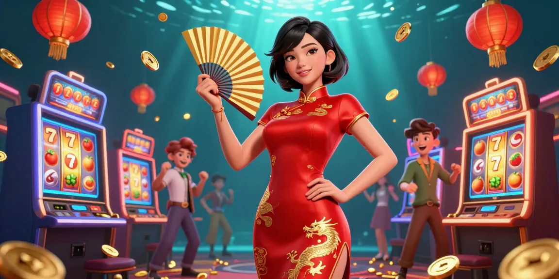 Experience the excitement of mmoo's casino with vibrant slot machines and dynamic elements.