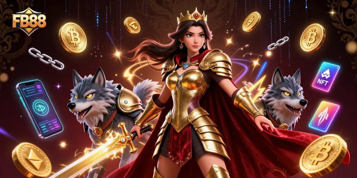 Engage in thrilling gaming experiences at FB88 with a captivating warrior queen and her armored wolf companion.