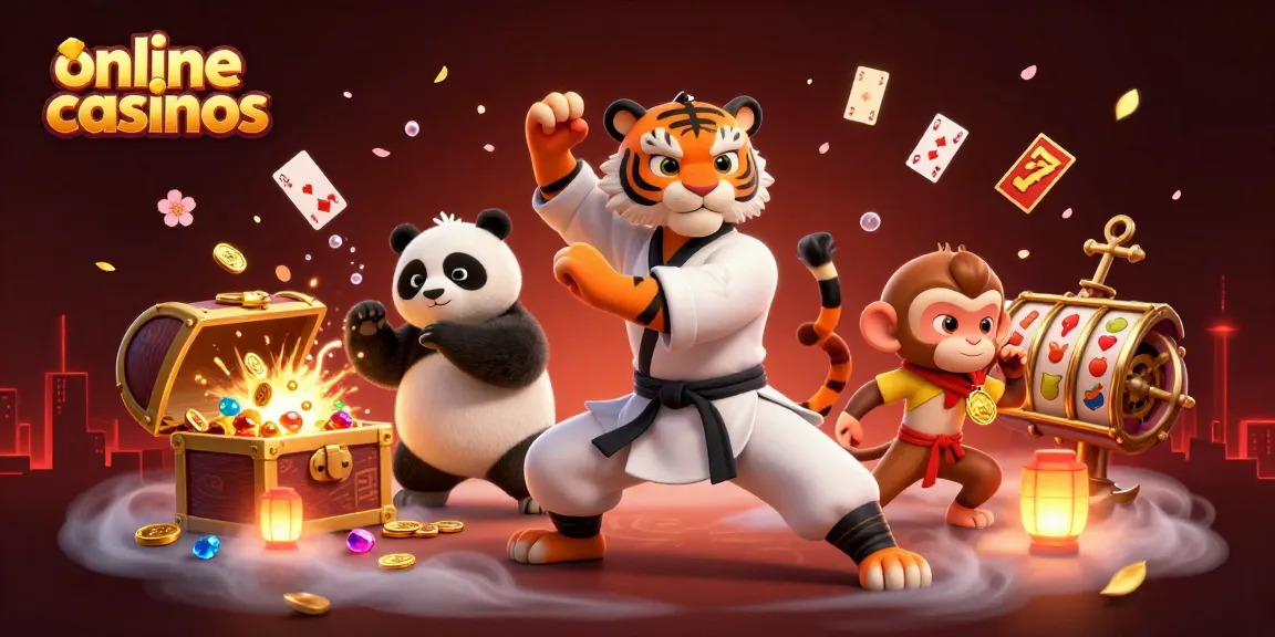 Engage with thrilling action in online casinos featuring a kung fu tiger and playful characters.