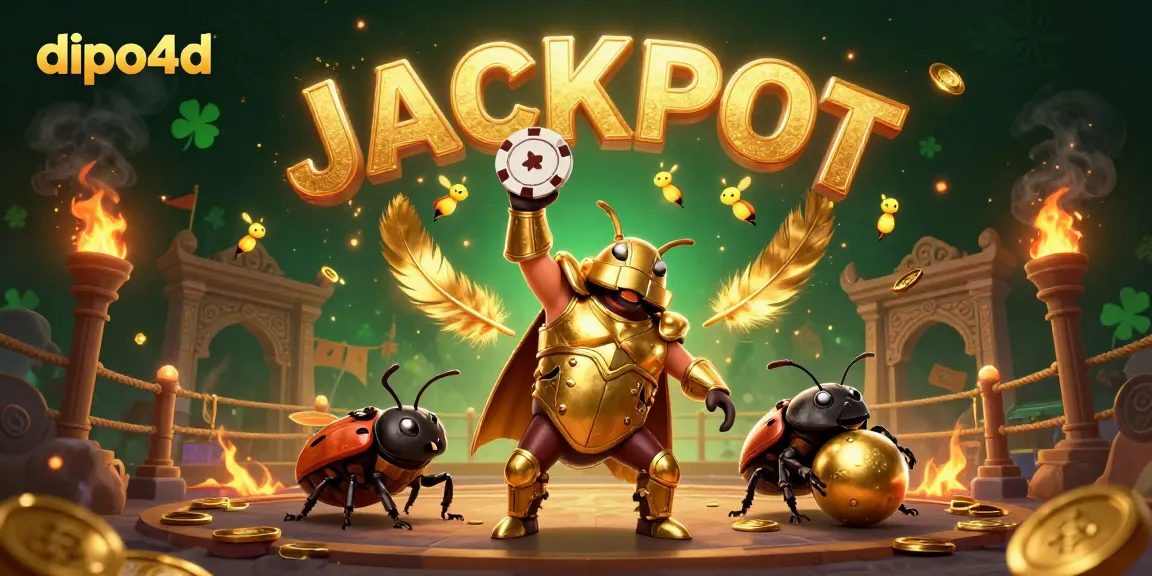 Spin and win with dipo4d in a dynamic casino scene featuring a triumphant beetle and jackpots!