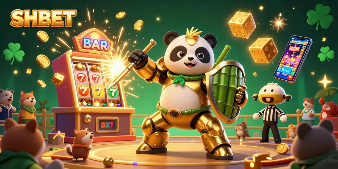 Experience the excitement of SHBET with a dynamic 3D casino illustration showcasing jackpot wins and thrilling gameplay.