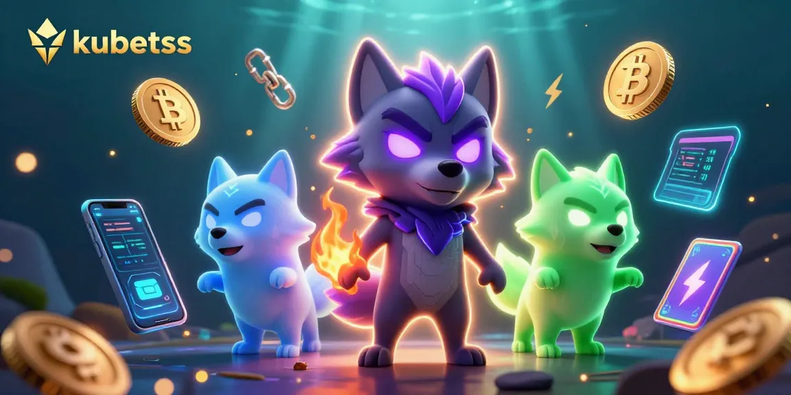 Experience the thrill of kubetss with 3D wolf leaders and dynamic crypto elements in a vibrant casino environment.